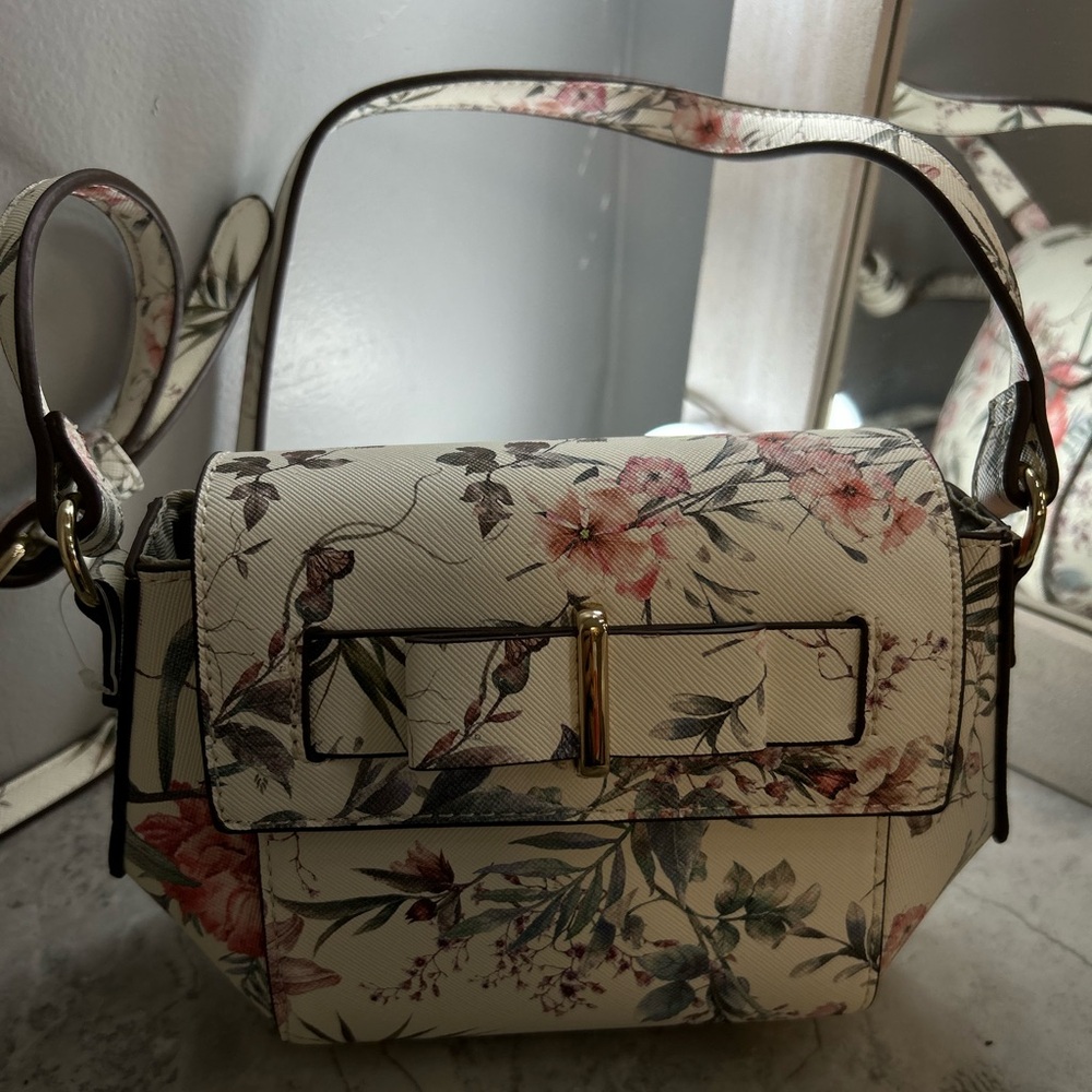 White Floral across Body bag